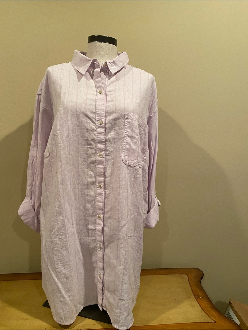 Eddie Bauer Women’s Hemplify Beach Long Sleeve Stripe Lt Pink Shirt NWT